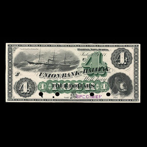 Canada, Union Bank of Halifax, 4 dollars : July 1, 1871