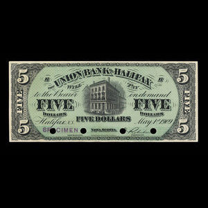 Canada, Union Bank of Halifax, 5 dollars : May 1, 1909
