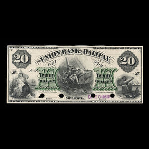 Canada, Union Bank of Halifax, 20 dollars : July 1, 1871