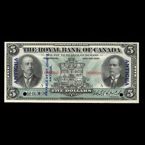 Antigua, Royal Bank of Canada, 5 dollars : January 2, 1913