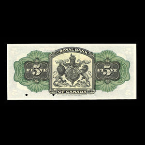 Barbados, Royal Bank of Canada, 5 dollars : January 2, 1909