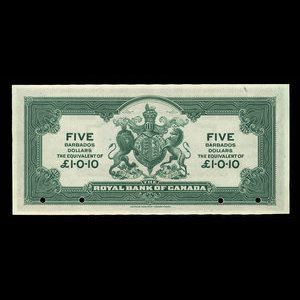 Barbados, Royal Bank of Canada, 5 dollars : January 2, 1920