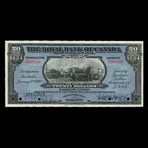 Barbados, Royal Bank of Canada, 20 dollars : January 2, 1920