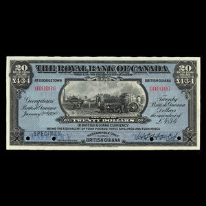 British Guiana, Royal Bank of Canada, 20 dollars : January 2, 1920
