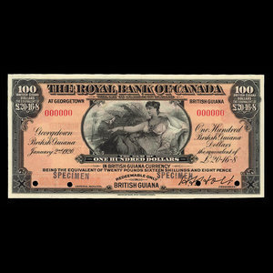 British Guiana, Royal Bank of Canada, 100 dollars : January 2, 1920