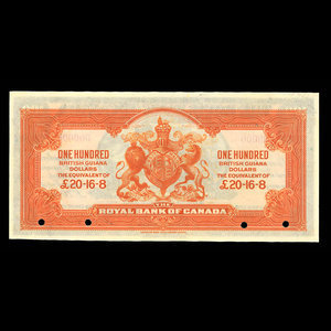 British Guiana, Royal Bank of Canada, 100 dollars : January 2, 1920