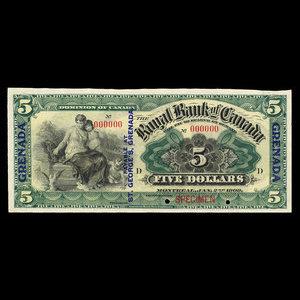 Grenada, Royal Bank of Canada, 5 dollars : January 2, 1909