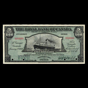 Grenada, Royal Bank of Canada, 5 dollars : January 2, 1920