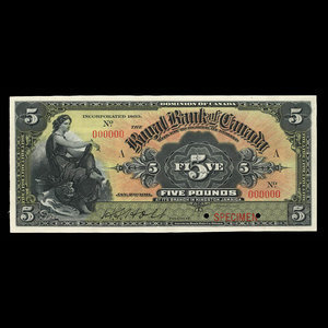 Jamaica, Royal Bank of Canada, 5 pounds : January 2, 1911