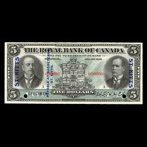 St. Kitts, Royal Bank of Canada, 5 dollars : January 2, 1913