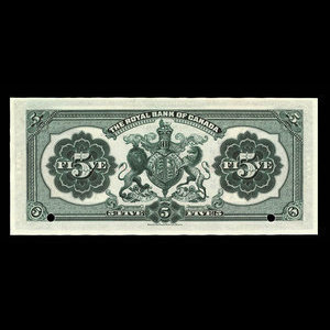 St. Kitts, Royal Bank of Canada, 5 dollars : January 2, 1913