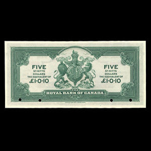 St. Kitts, Royal Bank of Canada, 5 dollars : January 2, 1920