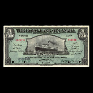 St. Lucia, Royal Bank of Canada, 5 dollars : January 2, 1920