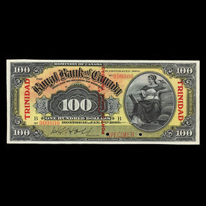 Trinidad, Royal Bank of Canada, 100 dollars : January 2, 1909