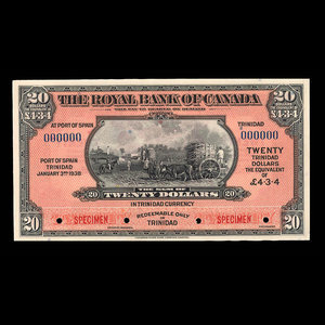Trinidad, Royal Bank of Canada, 20 dollars : January 3, 1938
