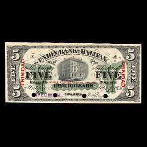 Trinidad, Union Bank of Halifax, 5 dollars : September 1, 1904