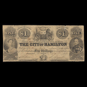 Canada, City of Hamilton, 1 dollar : September 1, 1855