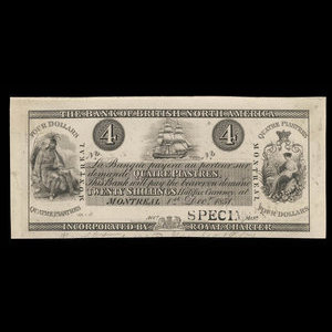 Canada, Bank of British North America, 4 dollars : December 1, 1851