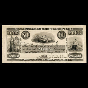 Canada, Bank of British North America, 4 dollars : July 1, 1853