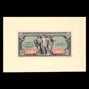 Barbados, Canadian Bank of Commerce, 5 dollars : July 1, 1940
