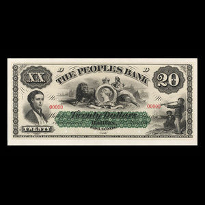 Canada, People's Bank of Halifax, 20 dollars : May 25, 1864