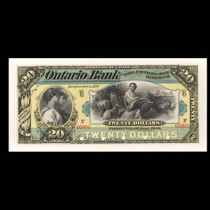 Canada, Ontario Bank, 20 dollars : June 1, 1888