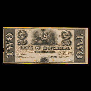 Canada, Bank of Montreal, 2 dollars : April 2, 1844
