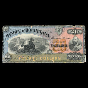 Canada, Banque d'Hochelaga, 20 piastres : June 1, 1889