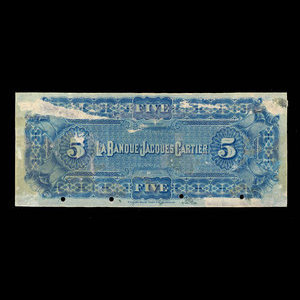 Canada, Banque Jacques-Cartier, 5 piastres : June 1, 1889
