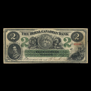 Canada, Royal Canadian Bank, 2 dollars : July 26, 1865