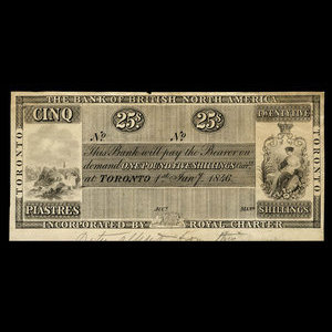 Canada, Bank of British North America, 5 dollars : January 1, 1846
