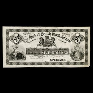 Canada, Bank of British North America, 5 dollars : April 23, 1867
