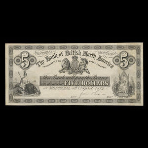 Canada, Bank of British North America, 5 dollars : April 8, 1872