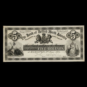 Canada, Bank of British North America, 5 dollars : June 1, 1874
