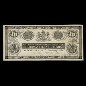 Canada, Bank of British North America, 10 dollars : January 31, 1871