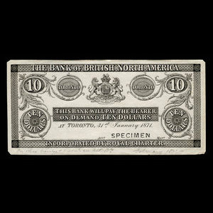 Canada, Bank of British North America, 10 dollars : January 31, 1871