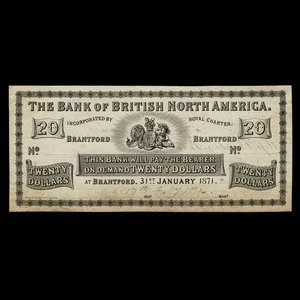 Canada, Bank of British North America, 20 dollars : January 31, 1871