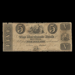 Canada, Merchants Bank of Montreal (The), 5 dollars : April 6, 1837