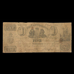 Canada, City of Toronto (Ontario), 1 dollar : July 5, 1847