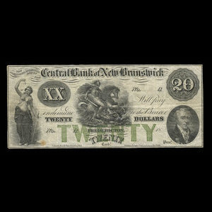 Canada, Central Bank of New Brunswick, 20 dollars : 1866