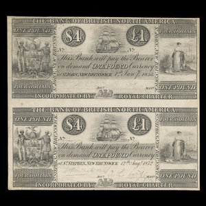 Canada, Bank of British North America, 4 dollars : January 1, 1853
