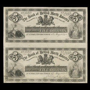 Canada, Bank of British North America, 5 dollars : May 1, 1872