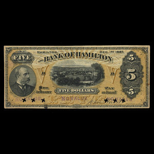 Canada, Bank of Hamilton, 5 dollars : December 1, 1887