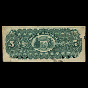 Canada, Bank of Hamilton, 5 dollars : December 1, 1887