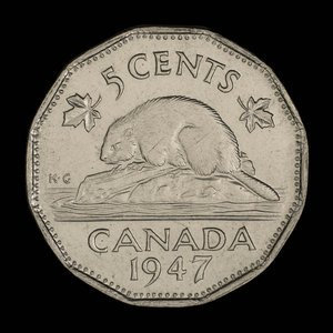 Canada, George VI, 5 cents : 1947