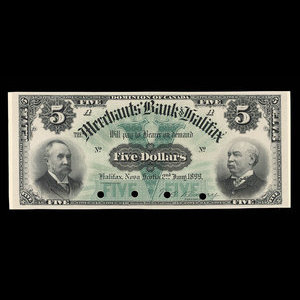 Canada, Merchants' Bank of Halifax, 5 dollars : January 2, 1899