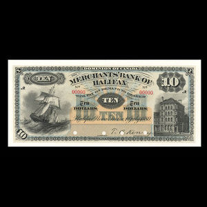 Canada, Merchants' Bank of Halifax, 10 dollars : July 1, 1880