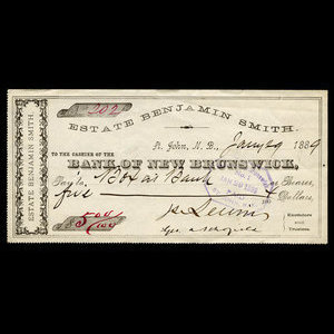 Canada, Estate Benjamin Smith, 5 dollars : January 29, 1889