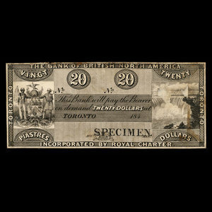 Canada, Bank of British North America, 20 dollars : 1849