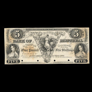 Canada, Bank of Montreal, 5 dollars : 1860